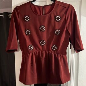 Elegant Burgundy Embellished Women's Top